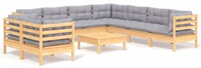 vidaXL Σαλόνι Κήπου Σετ 10 Τεμαχίων Μασίφ Ξύλο Πεύκου &amp; Γκρι Μαξιλάρια