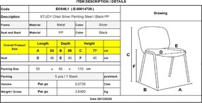 STUDY Καρέκλα Στοιβαζόμενη Μέταλλο Βαφή Silver, PP Μαύρο   1τμχ