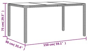 Τραπέζι Κήπου με Γυάλινη Επιφάνεια Γκρι 150x90x75εκ Συνθ Ρατάν - Γκρι