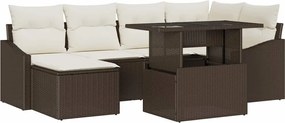 vidaXL Σετ Καναπέ Κήπου με μαξιλάρι 7 pcs Καφέ και κρεμ