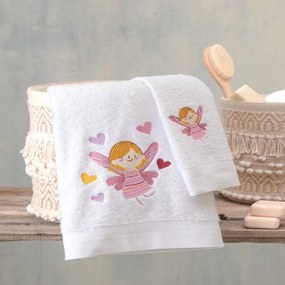 Πετσέτες Βρεφικές (Σετ 2τμχ) Amelia White-Pink Ρυθμός Towels Set 70x140cm 100% Βαμβάκι