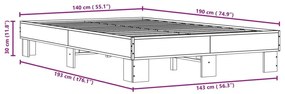 Πλαίσιο Κρεβατιού Sonoma Δρυς 140x190 εκ. Επεξ. Ξύλο &amp; Μέταλλο - Καφέ