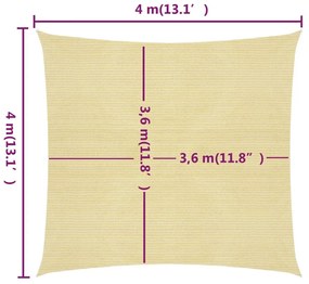 Πανί Σκίασης Μπεζ 4 x 4 μ. από HDPE 160 γρ/μ² - Μπεζ