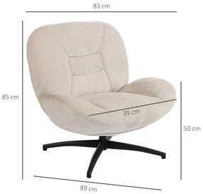 Sessel Wohnzimmer Drehbar Loungesessel mit Breiter Sitzfläche, Integrierter Armlehne, Chenille-Optik, Cremeweiß