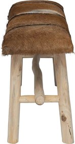 vidaXL Παγκάκι από Δέρμα Κατσίκας / Ξύλο Teak