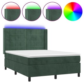 Κρεβάτι Boxspring με Στρώμα &amp; LED Σκ. Πράσινο 140x200εκ Βελούδο - Πράσινο