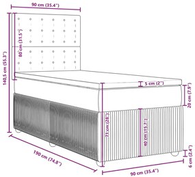 Κρεβάτι Boxspring με Στρώμα Σκούρο Γκρι 90x190 εκ. Βελούδινο - Γκρι