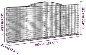 vidaXL Συρματοκιβώτια Τοξωτά 8 τεμ. 400x30x160/180 εκ. Γαλβαν. Ατσάλι