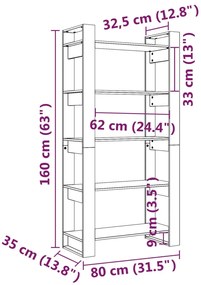 Βιβλιοθήκη/Διαχωριστικό Χώρου Μαύρο 80x35x160 εκ. Μασίφ Ξύλο - Μαύρο