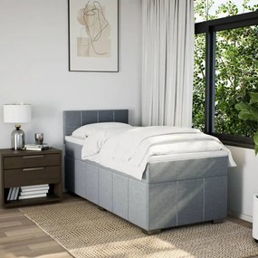 vidaXL Κρεβάτι Boxspring με Στρώμα Ανοιχτό Γκρι 90x200 εκ. Υφασμάτινο