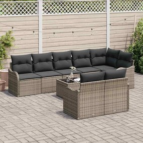 vidaXL Σετ Καναπέ Κήπου με μαξιλάρι 9 pcs Γκρι Πολυ ράταν