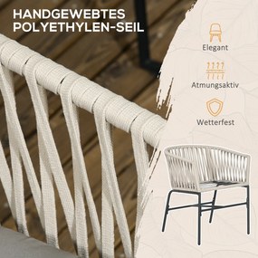 Outsunny Σετ 2 καρεκλών βεράντας, στυλ Boho, άνετο κάθισμα, μαξιλάρια καθίσματος, πλενόμενο κάλυμμα, μεταλλικό πλαίσιο, μπεζ