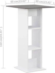 vidaXL Τραπέζι Μπαρ Λευκό / Γκρι Ανθρακί 60 x 60 x 110 εκ.