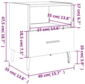 Κομοδίνο Λευκό 40 x 35 x 47,5 εκ. από Επεξεργασμένο Ξύλο - Λευκό