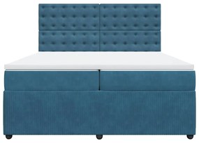 vidaXL Κρεβάτι Boxspring με Στρώμα Σκούρο Μπλε 200x200 εκ. Βελούδινο