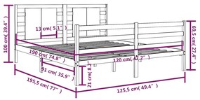 vidaXL Σκελετός Κρεβατιού Χωρίς Στρώμα 120x190 εκ Μασίφ Ξύλο Πεύκου