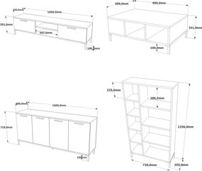 Σύνθεση Σαλονιού 4τμχ -  Rl6 - Χρώμα Πεύκο Ανθρακί