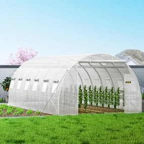 VEVOR Walk-in Tunnel Greenhouse, 20 x 10 x 7 ft Portable Plant Hot House w/ Galvanized Steel Hoops, 3 Top Beams, 4 Diagonal Poles, 2 Zippered Doors &amp; 12 Roll-up Windows, White