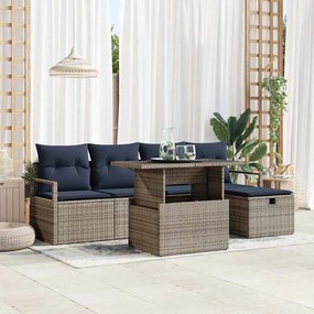 vidaXL Σετ Καναπέ Κήπου με μαξιλάρι 6 pcs Γκρι Πολυ ράταν