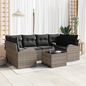 vidaXL Σετ 7 Τεμαχίων Σαλονάκι Κήπου με Μαξιλάρια Γκρι Πολυ Ρατάν