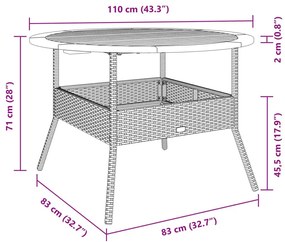 Τραπέζι Κήπου Επιφάνεια Ακακίας Μαύρο Ø110x71 εκ. Συνθ. Ρατάν - Μαύρο