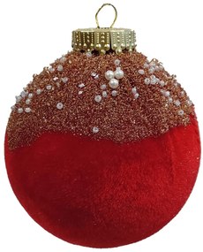 Χριστουγεννιάτικη Μπάλα Κόκκινη Velvet με Χρυσό Γκλίτερ 12cm 26257