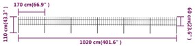vidaXL Κάγκελα Περίφραξης με Λόγχες Μαύρα 10,2 x 0,6 μ. από Χάλυβα