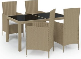 vidaXL Σετ Τραπεζαρίας Εξ. Χώρου 5 τεμ. Μπεζ Συνθ. Ρατάν με Μαξιλάρια