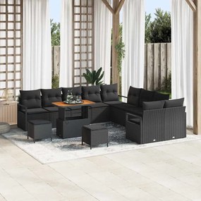 vidaXL Set Κήπου 13 Τεμαχίων με Μαξιλάρια - Μαύρος Πολυρόπινακας Ακακίας