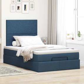 vidaXL Οθωμανικό κρεβάτι με στρώμα &amp; LEDs Μπλε 120x200 cm Ύφασμα