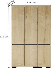 Ντουλάπα Sapphire Δρυς / Ανθρακί DREFIVE 135x52x210