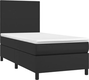 vidaXL Κρεβάτι Boxspring με Στρώμα &amp; LED Μαύρο 90x200 εκ. Συνθ. Δέρμα