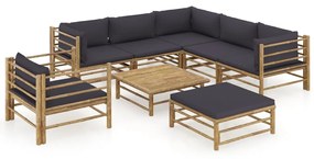 3058218 3058218 vidaXL 8 Piece Garden Lounge Set with Dark Grey Cushions Bamboo (313150+313151+2x313153+313156) Γκρι, 1 Τεμάχιο