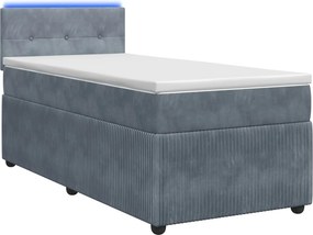 vidaXL Κρεβάτι Box Spring με Στρώμα και LED Σκούρο Γκρι 90 x 190 cm