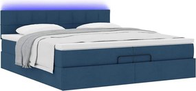 vidaXL Οθωμανικό κρεβάτι με στρώματα &amp; LEDs Μπλε 200x200cm ύφασμα