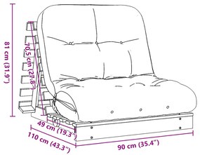 Καναπές Κρεβάτι Futon με Στρώμα 90x206x11 εκ. Μασίφ Ξύλο Πεύκου - Καφέ