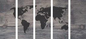 Χάρτης εικόνων 5 μερών του κόσμου σε σκούρο ξύλο - 100x50