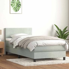 Box Spring κρεβάτι με στρώμα ανοιχτό γκρι 100x220 εκ. Βελούδινο