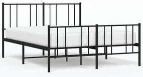 vidaXL Πλαίσιο Κρεβατιού με Κεφαλάρι&amp;Ποδαρικό Μαύρο 135x190εκ. Μέταλλο