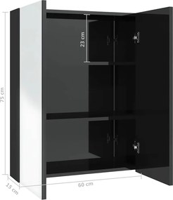 vidaXL Ντουλάπι Μπάνιου με Καθρέφτη 60x15x75 εκ. Λαμπερό Μαύρο από MDF