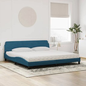Κρεβάτι με Στρώμα Μπλε 200x200 εκ. Βελούδινο - Μπλε