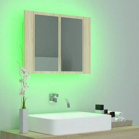 vidaXL Ντουλάπι Μπάνιου με Καθρέφτη &amp; LED Sonoma Δρυς Ακρυλικός