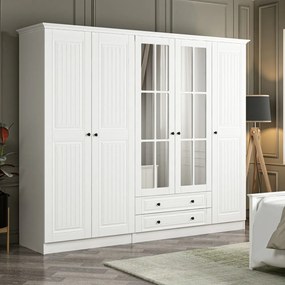 Πενταφυλλη Ντουλαπα με Καθρέπτη Λευκο KALEO 52x180x190