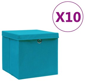 vidaXL Κουτιά Αποθήκευσης με Καπάκια 10 τεμ. Γαλάζια 28 x 28 x 28 εκ.