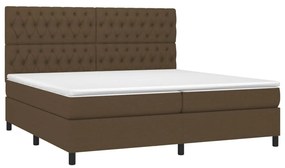 vidaXL Κρεβάτι Boxspring με Στρώμα & LED Σκ.Καφέ 200x200εκ. Υφασμάτινο