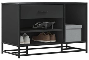 Παγκάκι παπουτσιών vidaXL Μαύρο Κατασκευασμένο ξύλο και μέταλλο