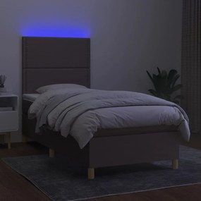 vidaXL Κρεβάτι Boxspring με Στρώμα &amp; LED Taupe 90x190 εκ. Υφασμάτινο