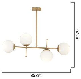 Φωτιστικό Κρεμαστό ERIDANUS Τετράφωτο Χρυσό/Λευκό Μέταλλο/Γυαλί 85x67cm