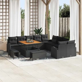 vidaXL Σετ Καναπέ Κήπου με μαξιλάρι 13 pcs Μαύρο Πολυ ράταν