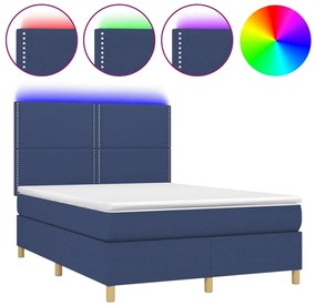 vidaXL Κρεβάτι Boxspring με Στρώμα &amp; LED Μπλε 140x200 εκ. Υφασμάτινο